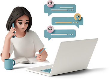 woman talking with chatbot PNG, SVG