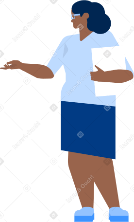 female speaker with folder of papers in her hand Illustration in PNG, SVG