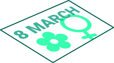 Carte postale avec texte 8 mars et symbole féminin PNG, SVG