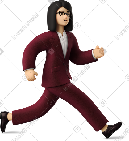 3D businesswoman in red suit running PNG, SVG