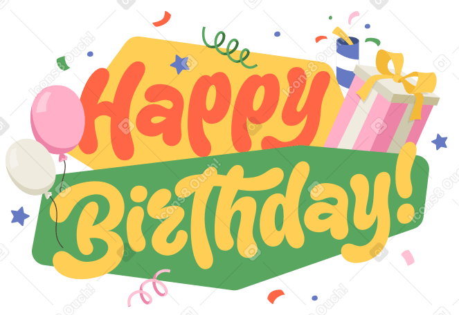 Lettering buon compleanno! con testo regalo e palloncini PNG, SVG