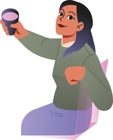 Young woman sitting with a glass in her hand looking at the viewer PNG, SVG