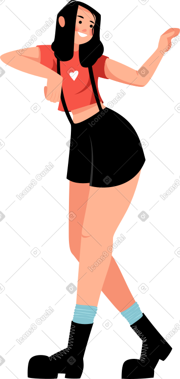 Joyful girl in overalls PNG, SVG