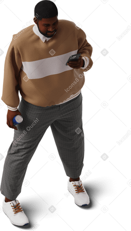 3D isometric view of young man looking at smartphone PNG、SVG