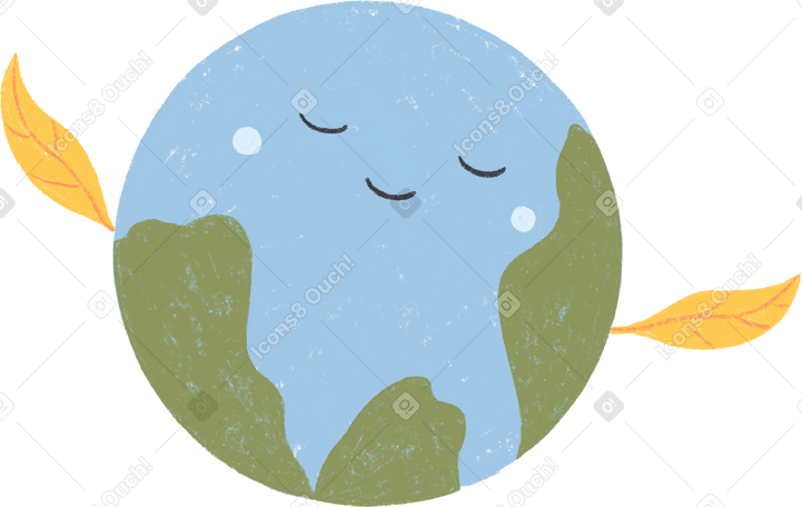 planet earth with a smile and leaves on the sides в PNG, SVG