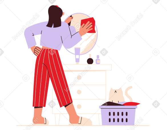 Girl cleaning mirror PNG, SVG