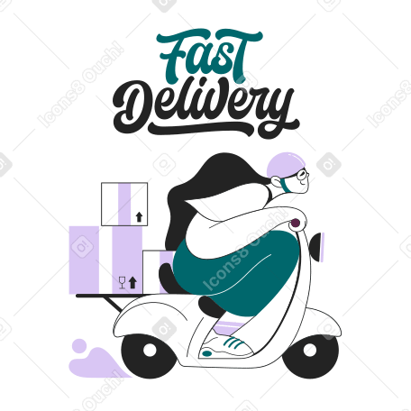 Lettering Fast Delivery with delivery girl PNG, SVG