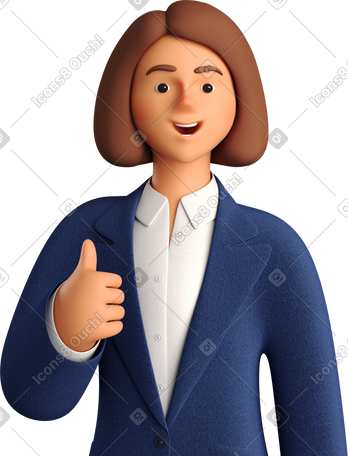 3D businesswoman in blue suit showing thumbs up PNG, SVG