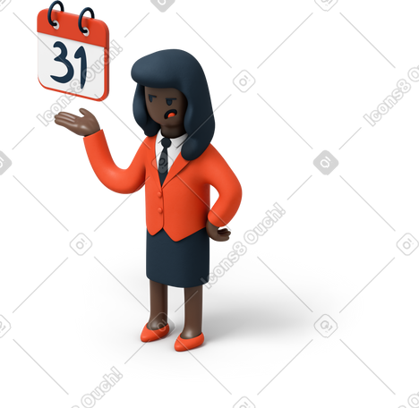 3D 有日历提醒的女商人 PNG, SVG