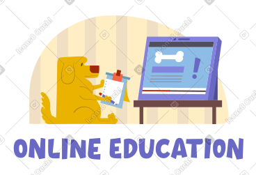 Online education text with dog attending online class PNG, SVG