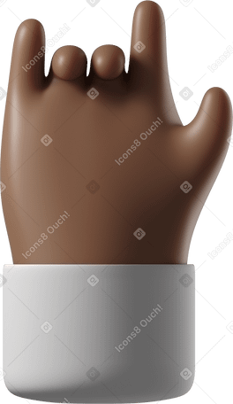 3D Dark brown skin hand making love you sign Illustration in PNG, SVG