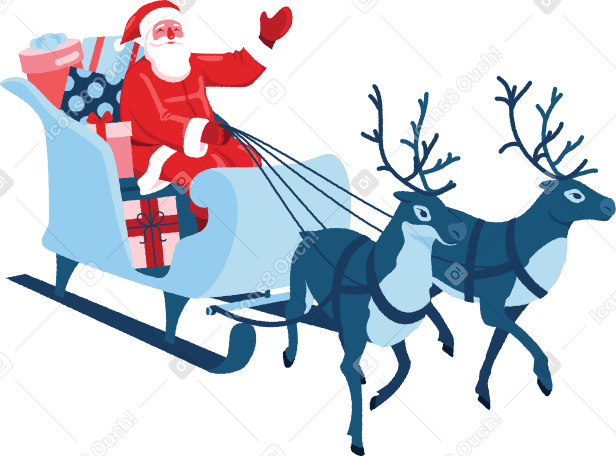 santa in sleigh with reindeers Illustration in PNG, SVG