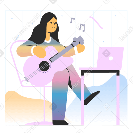 Girl having online music lesson  PNG, SVG