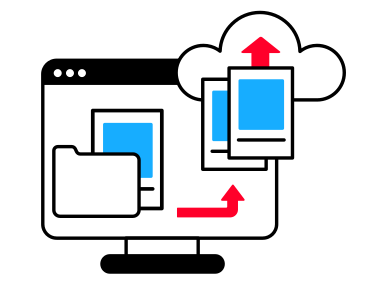 Illustration animée Téléchargement de fichiers d'un ordinateur vers un stockage en nuage aux formats GIF, Lottie (JSON) et AE