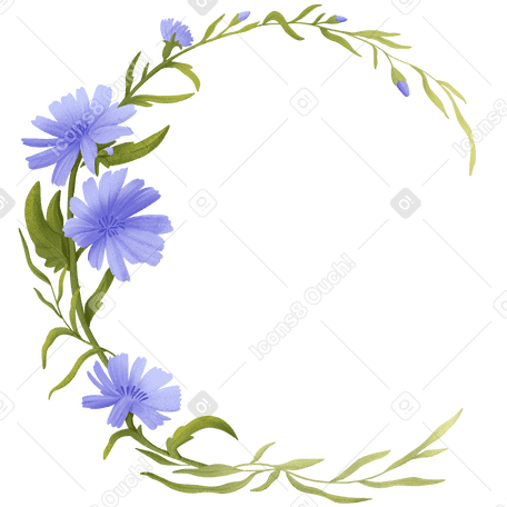 blue cornflowers in a semicircular wreath PNG, SVG