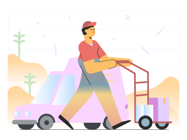 Delivery man coming with boxes from a car PNG, SVG