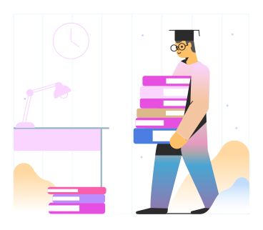 Man carrying a stack of books to desk PNG, SVG
