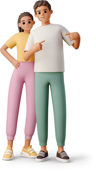 boy and girl pointing at t-shirt PNG, SVG