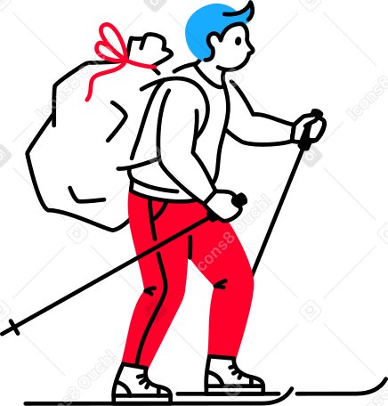 man skiing with bag of gifts PNG, SVG