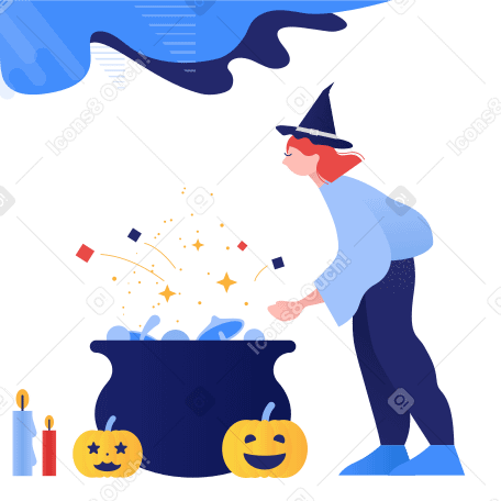 Witch brewing a potion in cauldron PNG, SVG