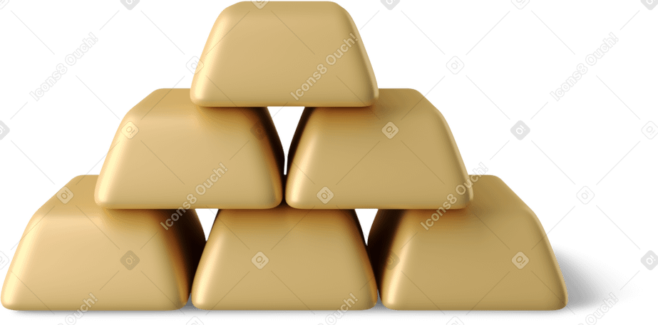 3D pile of gold bars Illustration in PNG, SVG