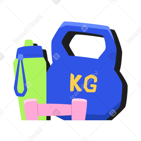 Kettlebell, dumbbell and water bottle Illustration in PNG, SVG