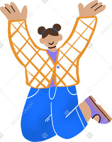 girl jumping with her hands up in the air PNG, SVG