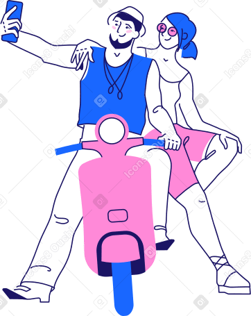 travelers on a motorcycle take a selfie Illustration in PNG, SVG