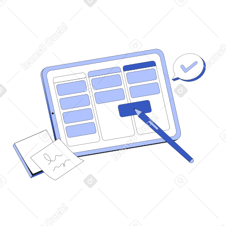 Illustration animée Tableau de planification kanban sur tablette aux formats GIF, Lottie (JSON) et AE