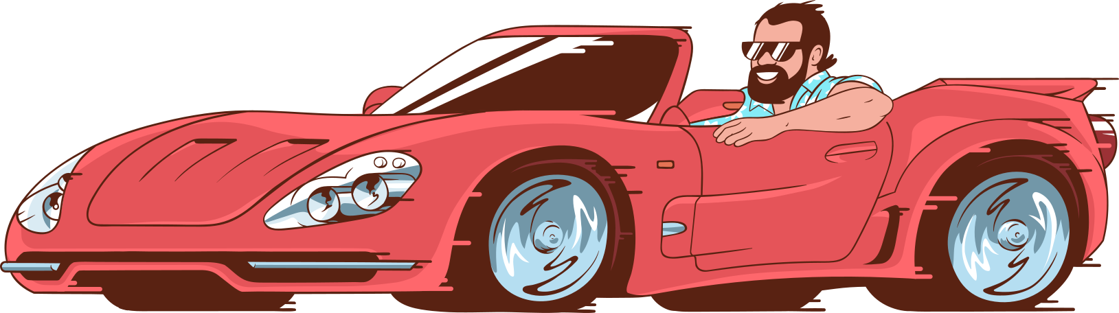 happy man in red cabriolet Illustration in PNG, SVG