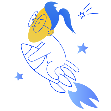 Illustrazione animata Personaggio che vola su un razzo verso le stelle in GIF, Lottie (JSON), AE