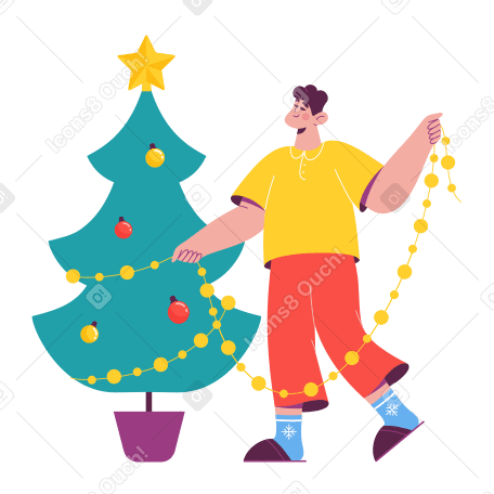 Man decorating Christmas tree PNG, SVG