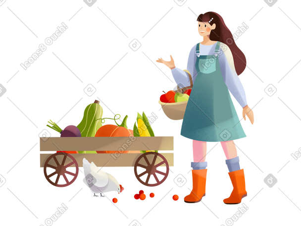 年轻女子收获 PNG, SVG