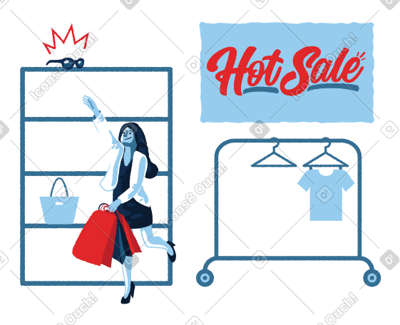 女人在热卖商品上购物 PNG, SVG