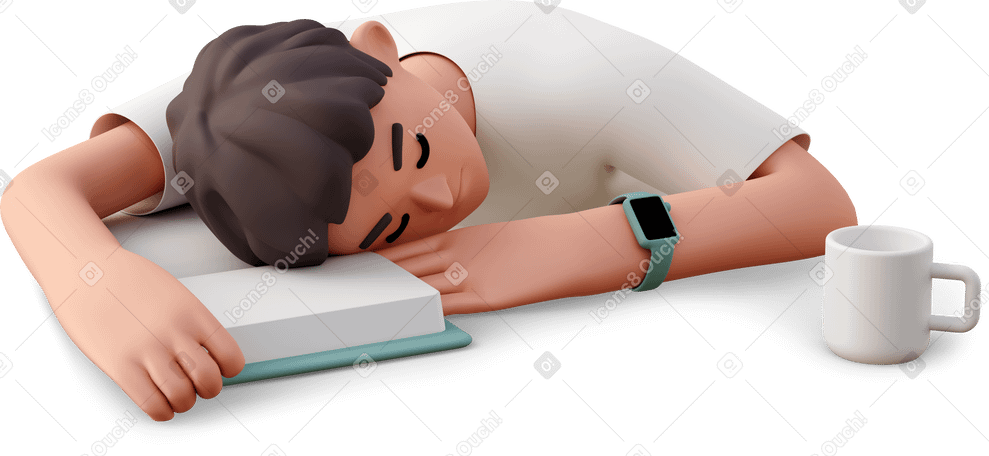 3D 睡在书上的年轻人 PNG, SVG