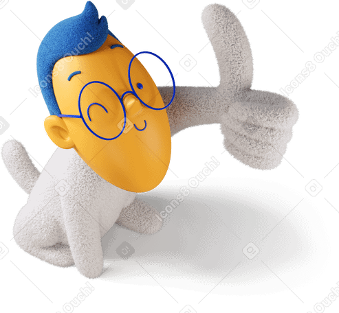 3D Top view of a winking boy showing thumb up turned right Illustration in PNG, SVG