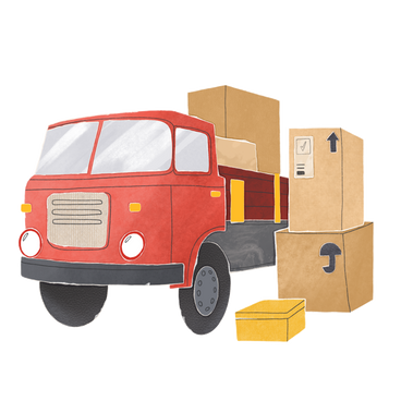 Красный грузовик перевозит коробки в PNG, SVG