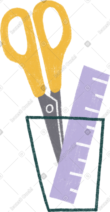 Glass with scissors and ruler PNG, SVG