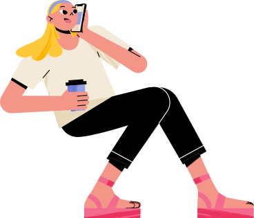 seated woman with coffee and phone PNG, SVG