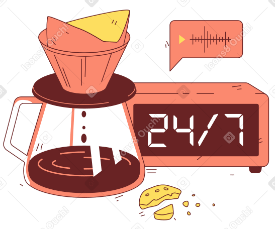 Pour-over coffee and digital clock PNG, SVG