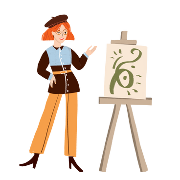 Art critic showing a drawing PNG, SVG