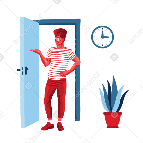Man standing in doorway and welcoming someone PNG, SVG