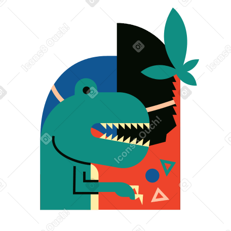 Dinosaur playing with geometric structures PNG, SVG
