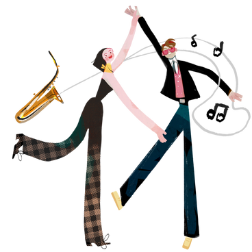 Homme et femme dansant sur de la musique jazz PNG, SVG
