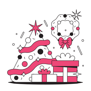 Ilustración animada de Nochebuena con árbol de navidad y regalos. en GIF, Lottie (JSON), AE