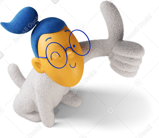 3D Top view of a winking girl showing thumb up turned right PNG, SVG