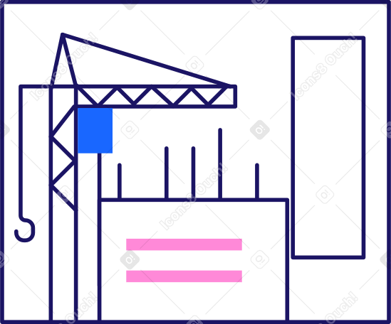 large picture with a city construction site and a crane Illustration in PNG, SVG