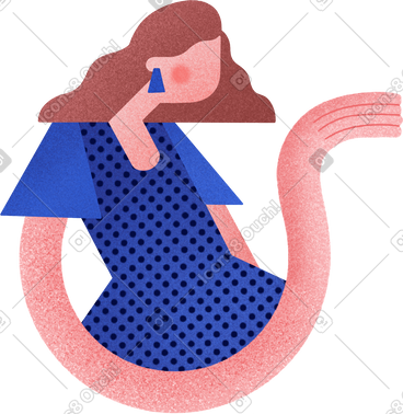 Girl with brown hair in a blue dress holds her hand out in front of her PNG, SVG