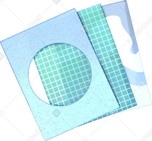 3D Tarjetas de plástico con diferentes estampados y tarjetas con círculos recortados. PNG, SVG