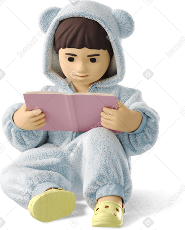 3D Маленький ребенок с книгой в PNG, SVG